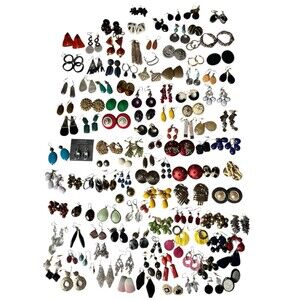 Vintage Lot 125+ Pair Pierced Earrings Clip Hoop Dangle Stud Statement Retro
